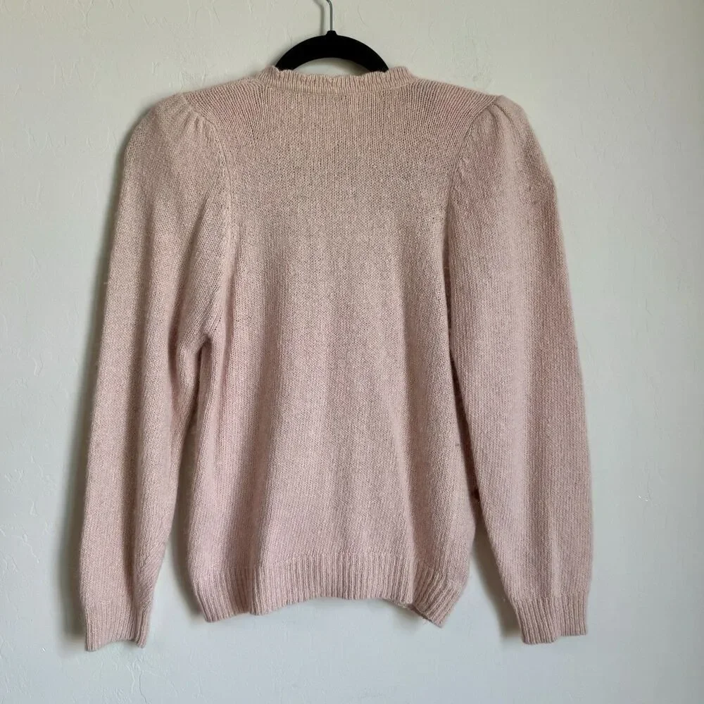 Andrea Gayle Vintage Sm Silk Wool Blend Pink Coquette Pearl Button Up Cardigan